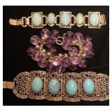 Chunky silver look and bead bracelets