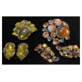 Matching rhinestone brooch & clip-on earrings