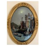 Vtg Reverse Domed Oval Framed Painting