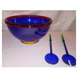 Colorful Plastic Salad Bowl With Utensils