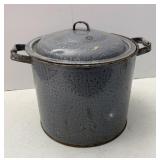 Grey Spongeware Enamel Stock Pot