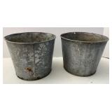 (2) Galvanized Planters 10.5in dia, 8.5in tall