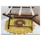 Antique Luggage Rack, Hand Made Sunflower Rug