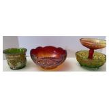 Indiana Glass Carnival Amberina Bowl & Green Dish