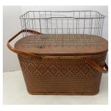 Vtg Picnic Basket & Wire Freezer Basket