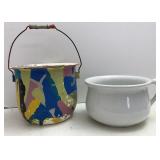 Painted Enamel Bucket & Chamber Pot