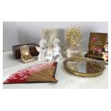 Vtg Hand fan & other knickknacks