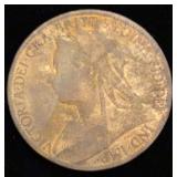 1897 Great Britain Veiled Head Penny coin