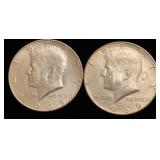 1965 & 1969 Kennedy Silver Half Dollar coins
