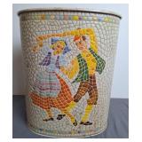 Dutch Man & Woman Raised Mosaic Metal Trash Can