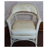 White Wicker Rocking Chair w/Upholstered Seat