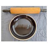 Glazed Stoneware Pie Plate & Wooden Rolling Pin