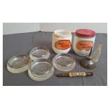 Oil Can, Milk Glass Hand Cream Jars, Furniture