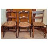 3 Wooden Chairs w/Cane & Woven Bottoms