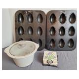 Mini Egg Cake Pans, Coasters, Small Crock w/Lid