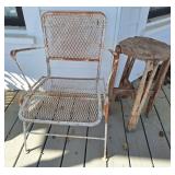 Wrought Iron Mesh Patio Chair w/Small Table