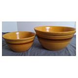 Weller ? Yellow Ware Pottery Mixing Bowls (2)