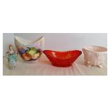 Amberina Candy Dish, Shell Pink Milk Glass Footed
