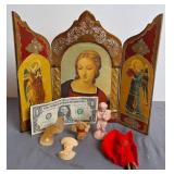 Madonna Del Grappolo Wooden Triptych Shrine