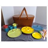 Picnic Basket & Plastic Picnic Ware