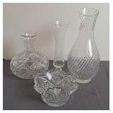 Cut Glass Decanter, Vases & Cut Glass Candy Dish