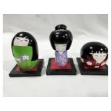 Kokeshi Doll Figures (3) wood, modern