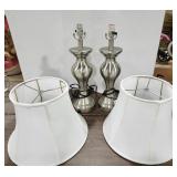 Table Lamps, pair, Polished Nickel Look