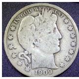 Silver Barber Half Dollar 1909S