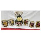 Toledo Pottery Pitcher & 5 mugs