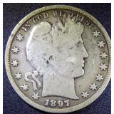 Silver Barber Half Dollar Coin 1897  NMM