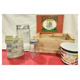 Wood Crate, Canister, Ball Jar