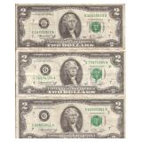 $2 Bills (3) US Currency