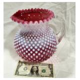 Cranberry Hobnail Opalescent Pitcher