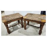 Rattan & wood stools (2)