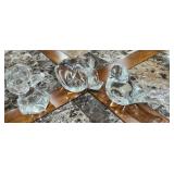 Solid glass bird, elephant, hippo