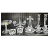 Crystal candle sticks, clock, cross