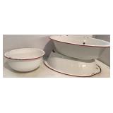 Red & White Enamel Pans
