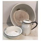 White Enamel Pans & Coffee Pot