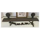 Cast Iron Towel Hooks, Primitive Look Shelf