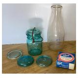 Antique Blue Pt Ball Jar & Lids