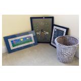 Framed Prints, Painting on Screen & Waste Can