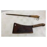 Antique Meat Cleaver & Sharpening Steel