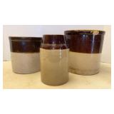 Antique Brown & White Salt Glazed Crocks