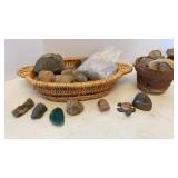 Basket & Pot of Decorative Rocks