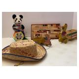 Vtg Wooden Pull Behind Toys & Panda Drummer