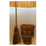 Painted Terracotta Planter & Decorative Broom