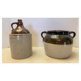 Antique Brown & White Salt Glazed Crocks