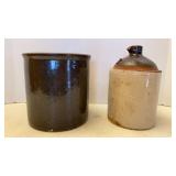 Antique Gal Crock & 2qt Crock Jug (broken handle)