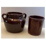 Vtg Bean Crock & 1 quart crock