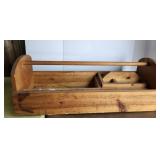 Wood tool box, divided tray